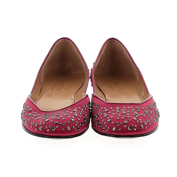 VALENTINO GARAVANI Red Satin Crystal Embellishments Flats EU 37 Bedazzled Ballet - Picture 2 of 11